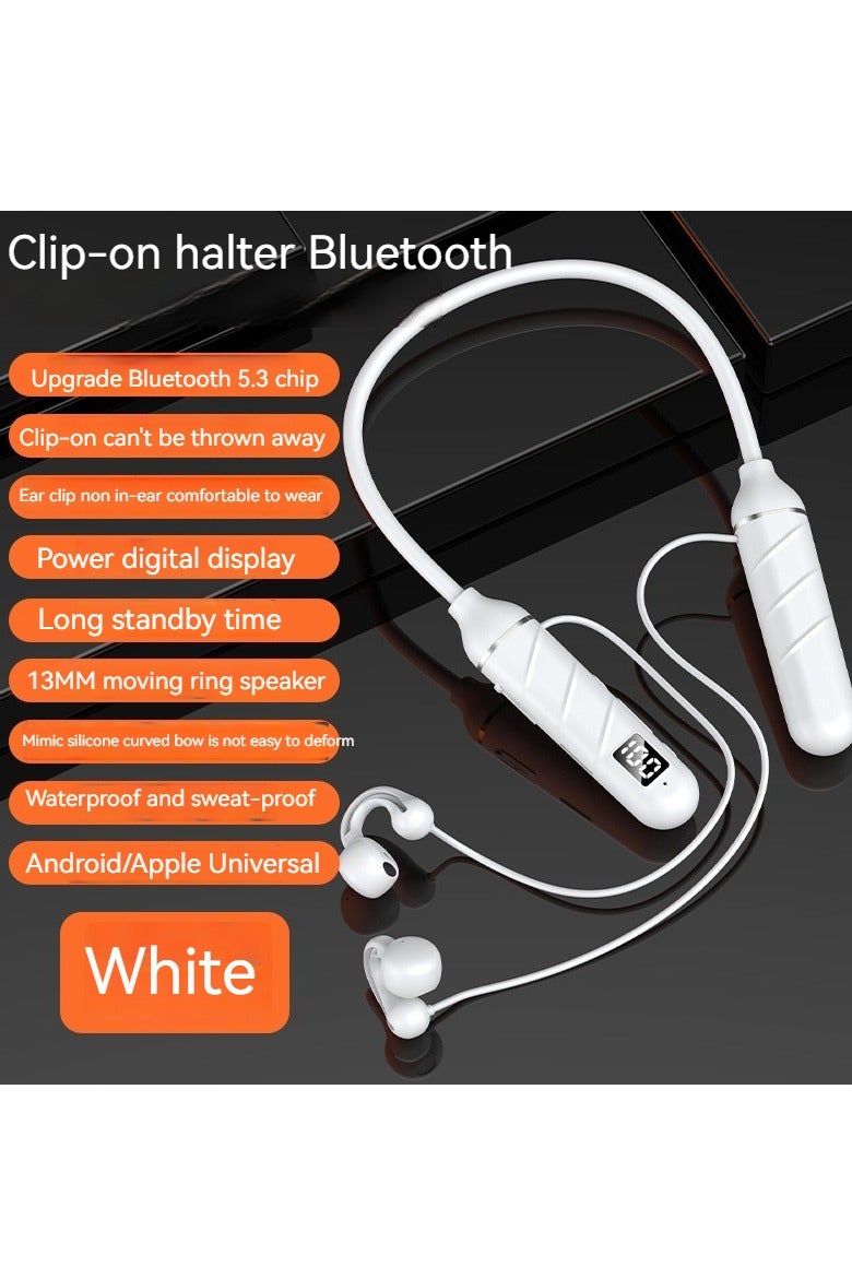 Ear Clip Wireless Bluetooth Earphones Neck Worn Sports Headset With Hands-free Function (White) - Image 1