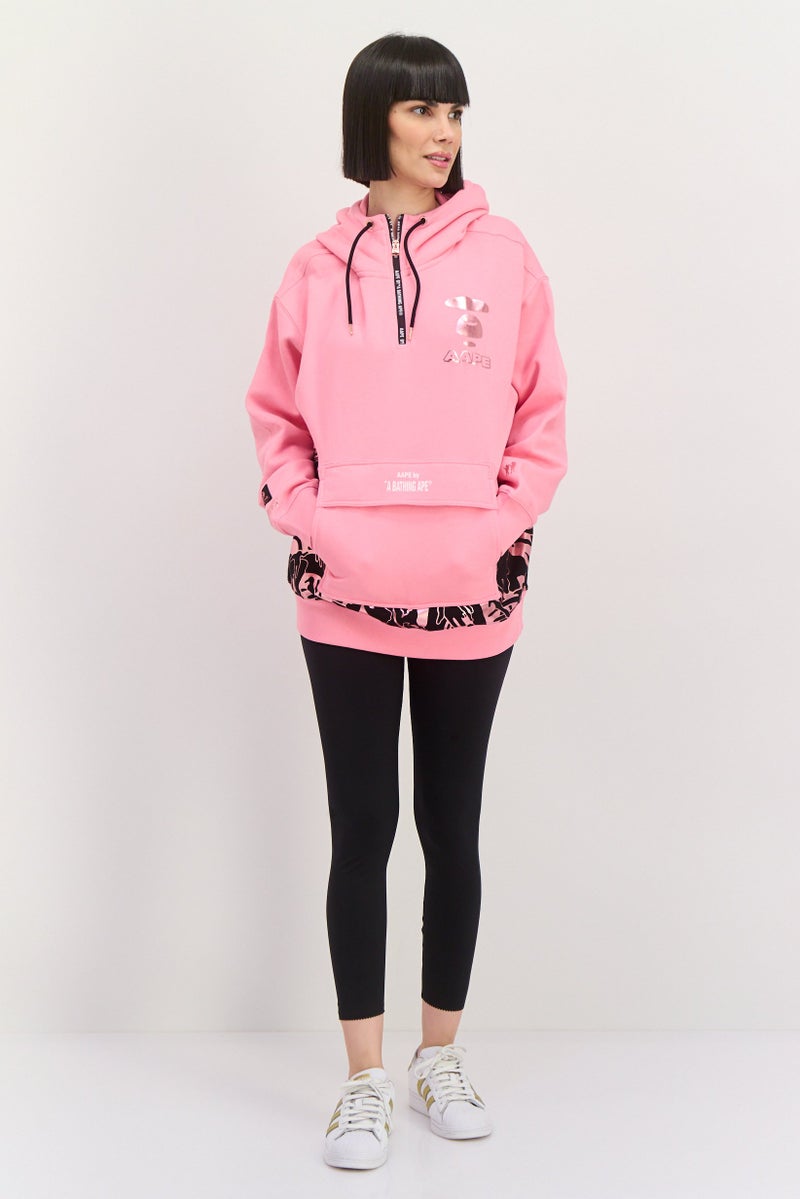 Aape By A Bathing Ape Women Printed Logo Half Zip Hoodie, Pink - Image 4
