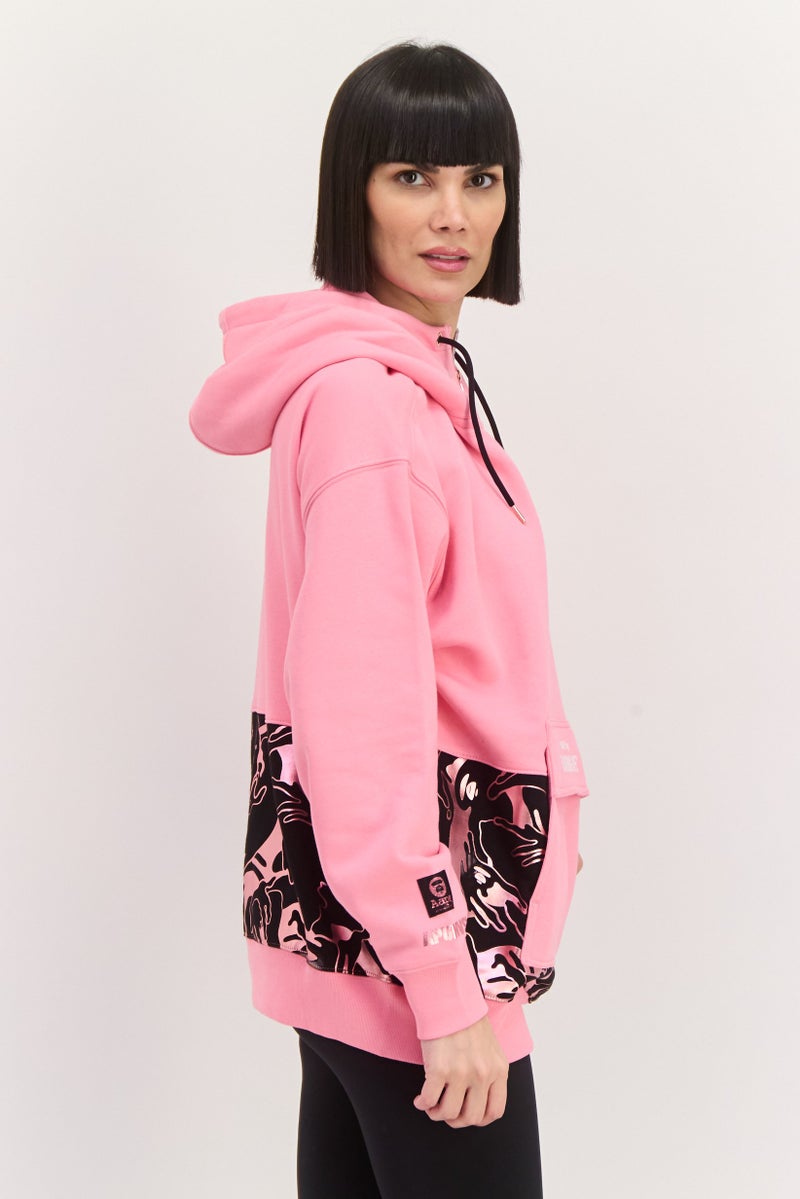 Aape By A Bathing Ape Women Printed Logo Half Zip Hoodie, Pink - Image 2