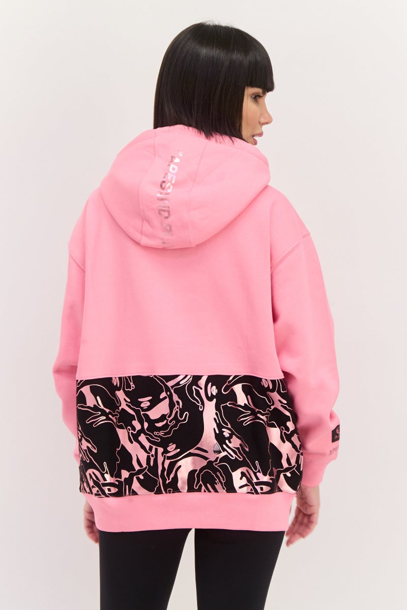 Aape By A Bathing Ape Women Printed Logo Half Zip Hoodie, Pink - Image 3