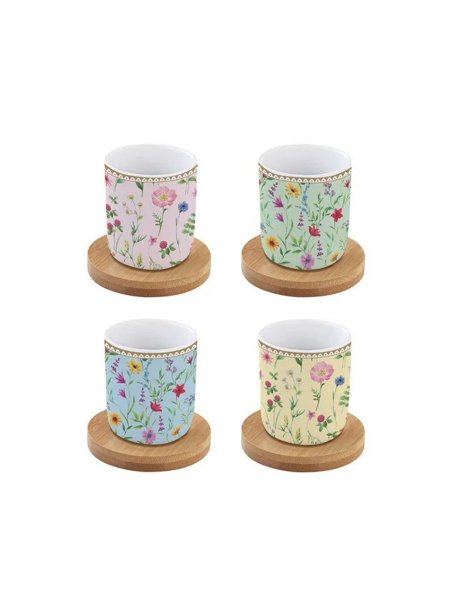 Easy Life 4-Piece Meadow Flowers Cup and Saucer Set Multicolor 110 ml R1476#MFLO