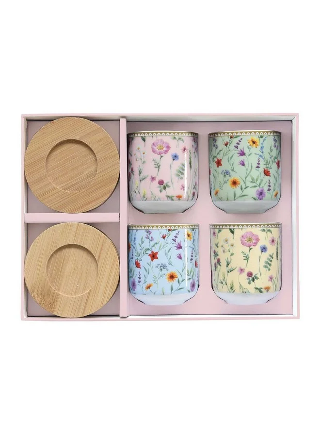 Easy Life 4-Piece Meadow Flowers Cup and Saucer Set Multicolor 110 ml R1476#MFLO