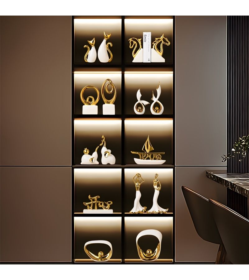Set Of 2 Ceramic Decorative Pieces Golden And Jade House Ornaments Stylish Luxurious For Entryways Living Room TV Cabinet Office Decor Ideal Housewarming Gift - Image 5