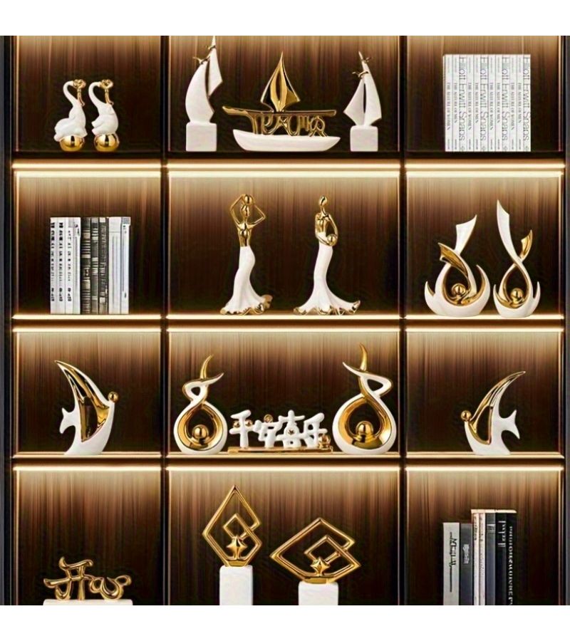 Set Of 2 Ceramic Decorative Pieces Golden And Jade House Ornaments Stylish Luxurious For Entryways Living Room TV Cabinet Office Decor Ideal Housewarming Gift - Image 2