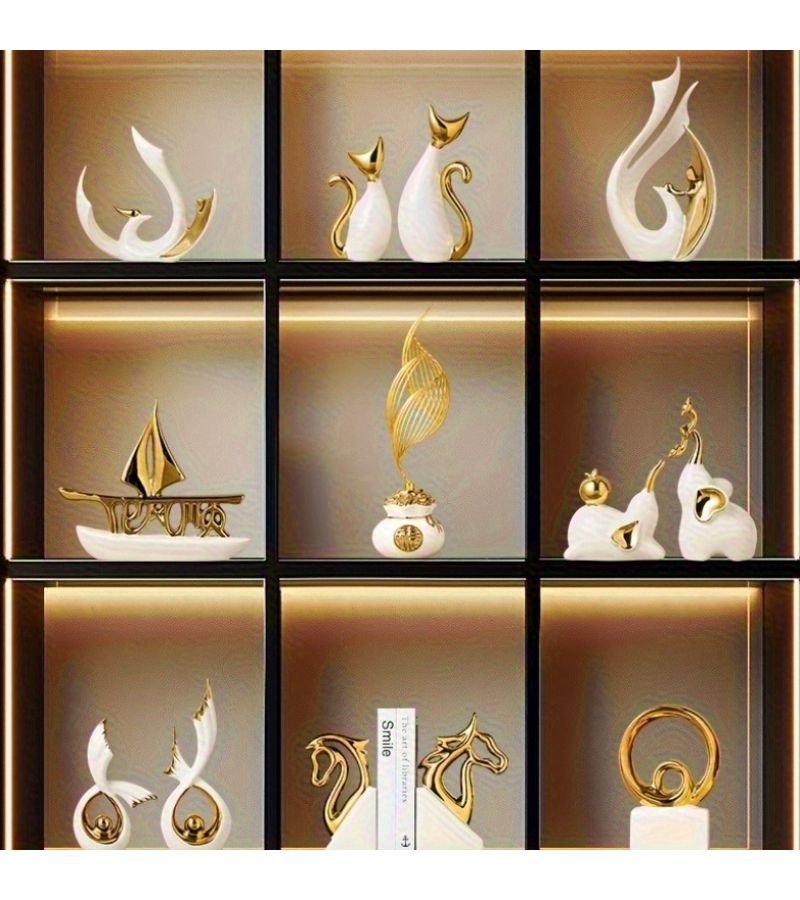 Set Of 2 Ceramic Decorative Pieces Golden And Jade House Ornaments Stylish Luxurious For Entryways Living Room TV Cabinet Office Decor Ideal Housewarming Gift - Image 4