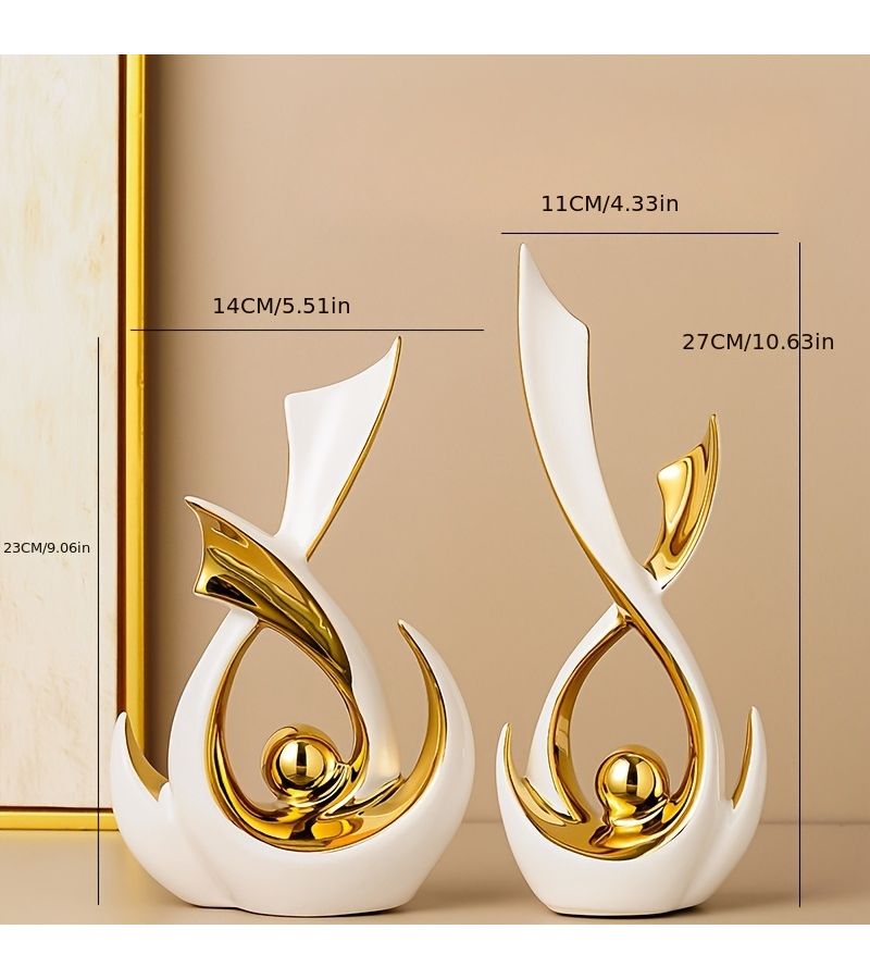 Set Of 2 Ceramic Decorative Pieces Golden And Jade House Ornaments Stylish Luxurious For Entryways Living Room TV Cabinet Office Decor Ideal Housewarming Gift - Image 3