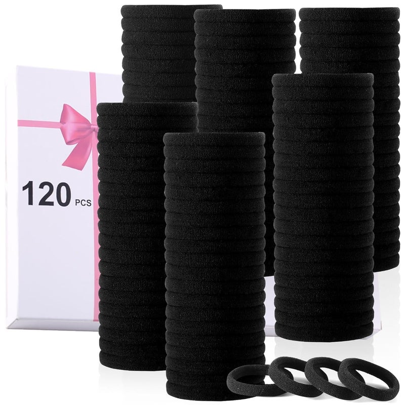 LuSeren 120 Pcs No Damage Hair Ties for Thick Hair Large Soft Seamless Nylon Hair Elastics for Women Ponytail Holders Hair Accessories Black
