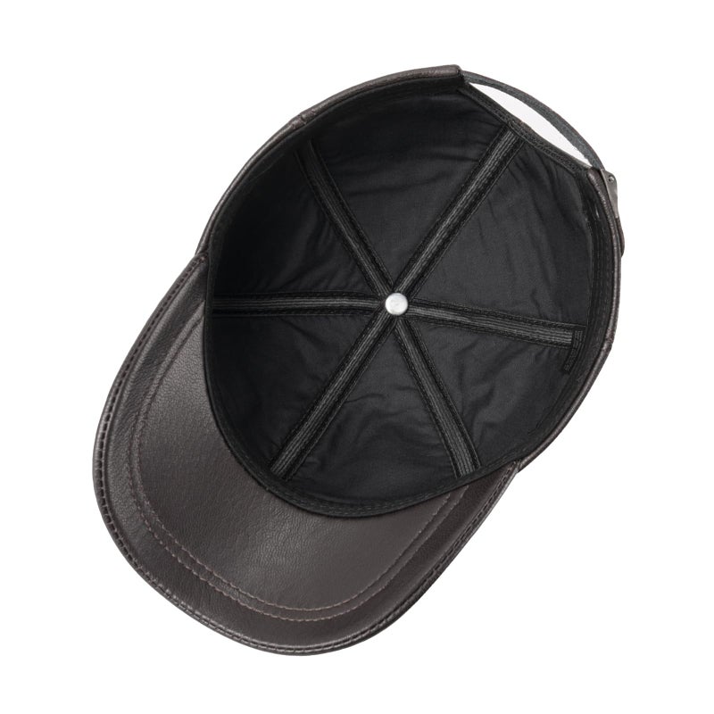 FEINION Men's Leather Hat Adjustable Genuine Leather Baseball Cap (Dark Brown) - Image 4