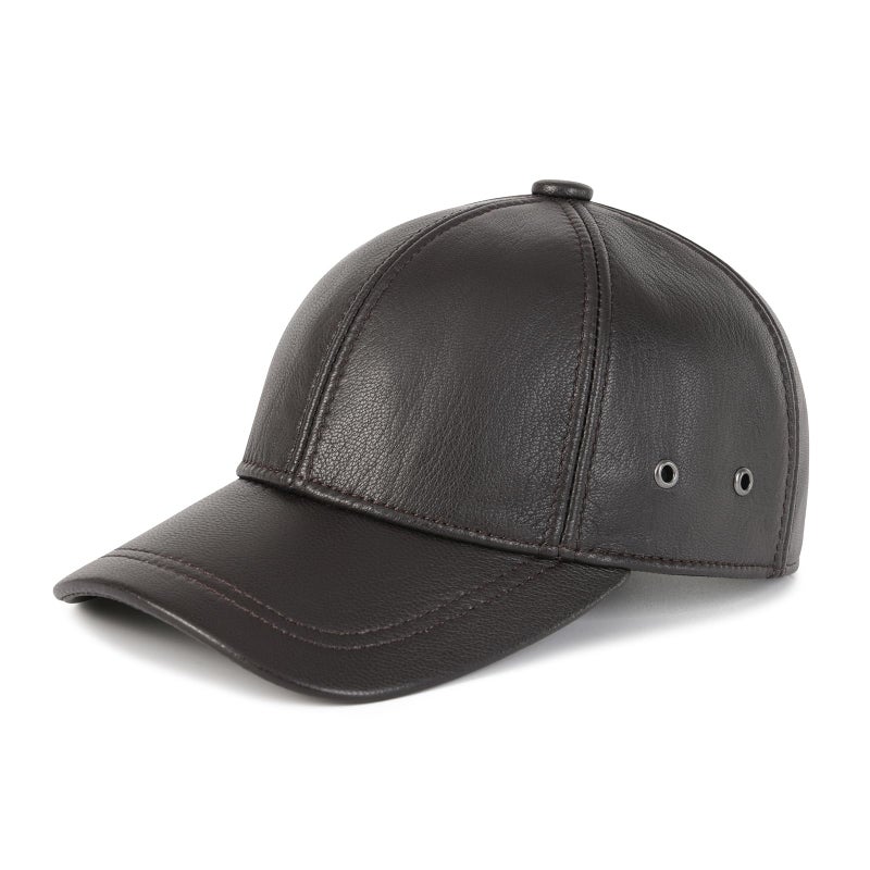 FEINION Men's Leather Hat Adjustable Genuine Leather Baseball Cap (Dark Brown) - Image 1