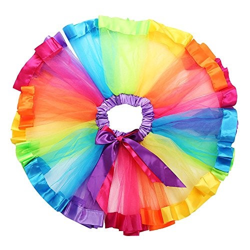 traderplus Little Girls Layered Rainbow Ribbon Tutu Skirt Dress Ballet Tiered (Medium 4-6 Years) - Image 1