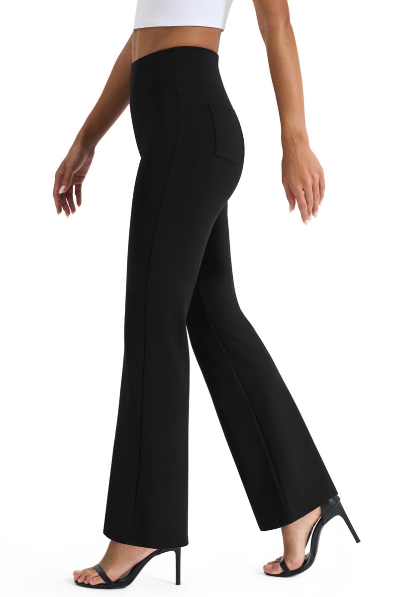 AFITNE Yoga Dress Pants for Women, High Waisted Workout Bootcut Flared Work Pants with Pockets Bootleg Business Office Casual Pants Black - XL - Image 1