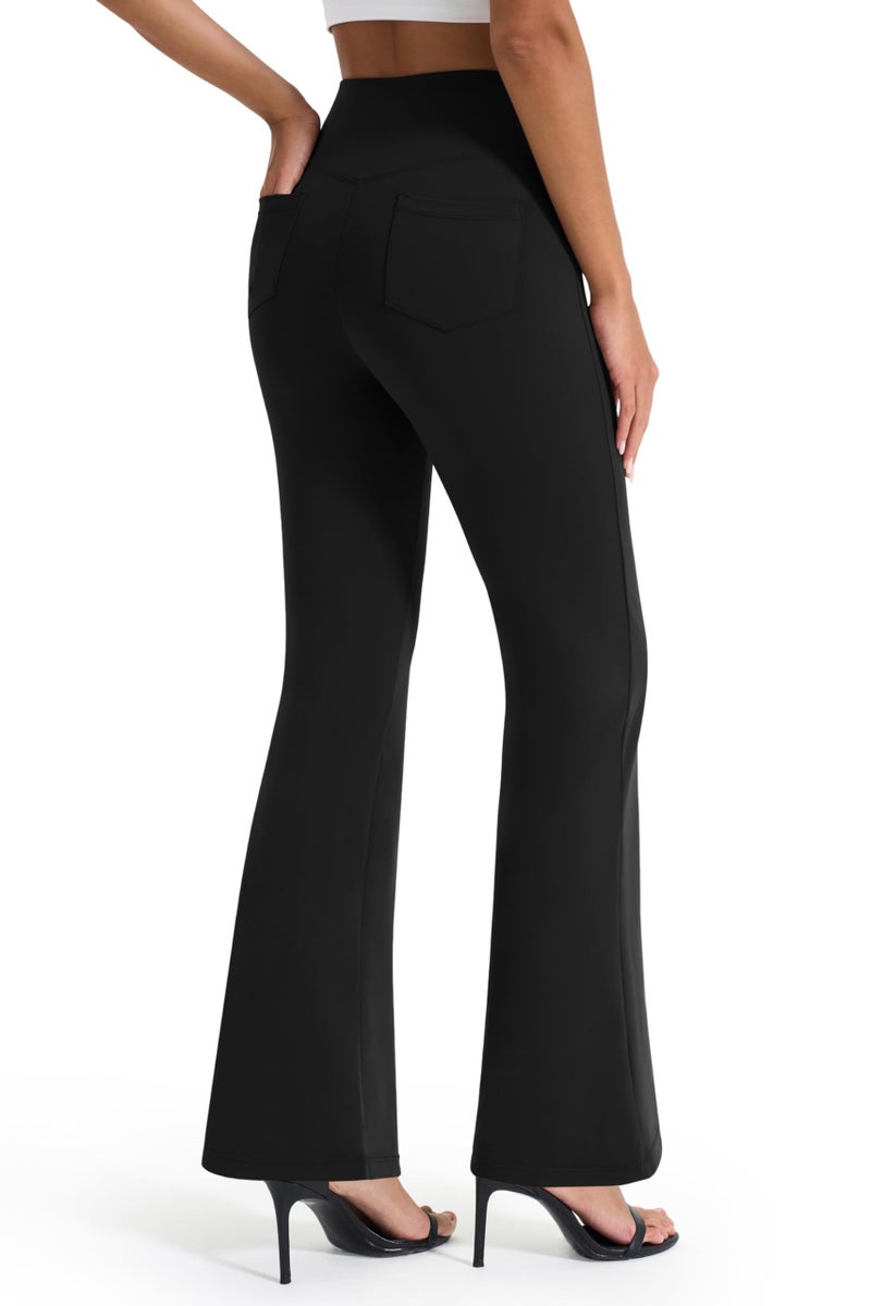 AFITNE Yoga Dress Pants for Women, High Waisted Workout Bootcut Flared Work Pants with Pockets Bootleg Business Office Casual Pants Black - XL - Image 3