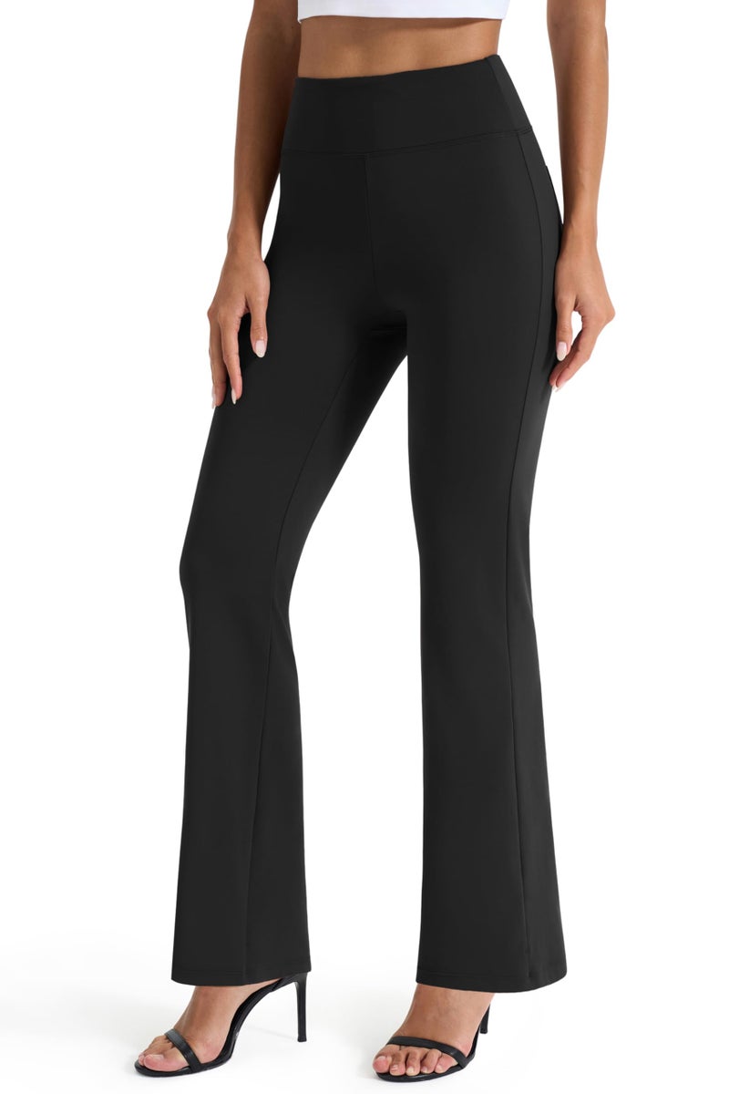 AFITNE Yoga Dress Pants for Women, High Waisted Workout Bootcut Flared Work Pants with Pockets Bootleg Business Office Casual Pants Black - XL - Image 2