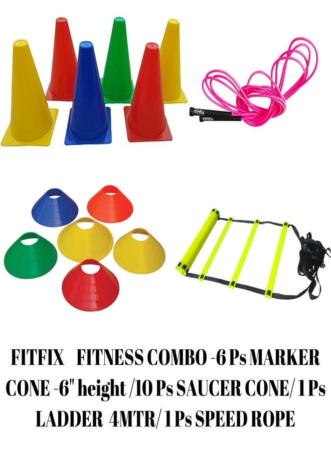 FITFIX® 6 Inch Cones Pack 6,10 Space Markers, 4 Meter Ladder & Pencil Skipping Rope Agility Combo - Image 2