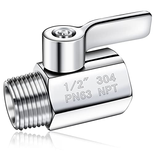 SYIDINZN Shower Head Shut Off Valve 304 Stainless Steel Mini Ball Valve(1/2" Female X Male) NPT Thread Water Flow Control Valve Regulator - Image 1
