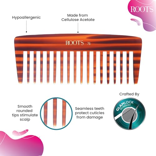 ROOTS Classic Comb | Wide Teeth Pocket/Travel | Smooth & Round Teeth prevent Hair & Scalp damage | For Women with Straight, Long, Silky, Wavy Hair | Wet & Dry use | Length - 5.5 Inch, Model No - 76 - Image 2