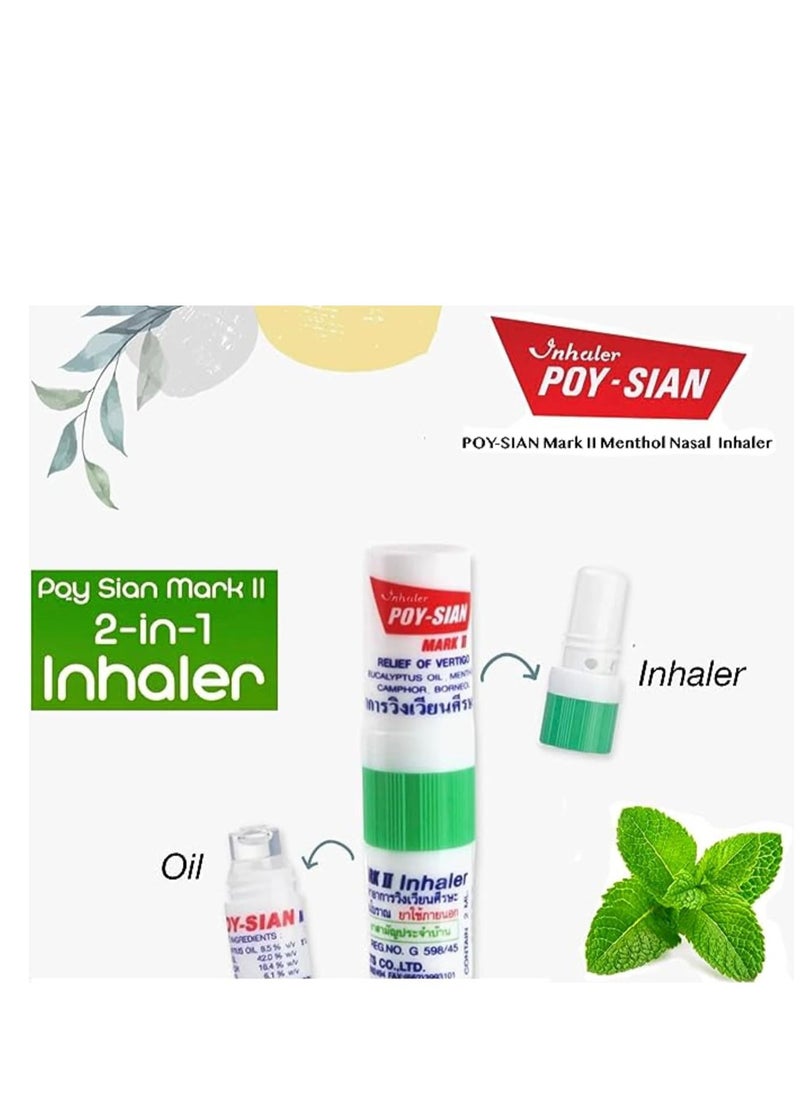 POY SIAN جهاز استنشاق الأنف العطري بالنعناع مارك II، علاج عشبي طبيعي مع زيوت أساسية مهدئة بويزيان (عبوة من 6)  - Image 5