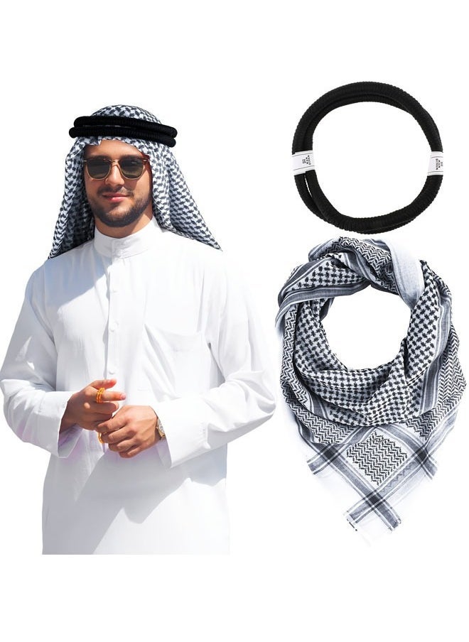 ZVEV Arab Head Scarf with Lgal Aqel Rope 2 Piece Mens Middle East Desert Shemagh Wrap Arab Costume  - Image 1