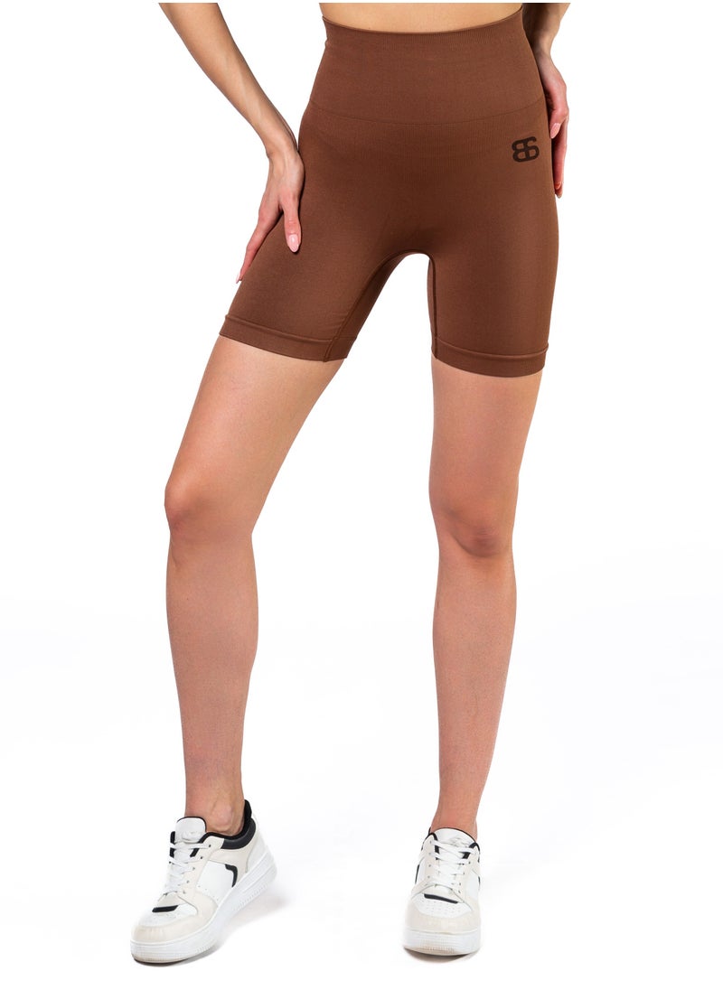 Bernessi Workout High Waisted Biker Shorts for Women Ladies Legging Shorts Athletic Running Yoga Gym Volleyball with Tummy Control Textured Brown  - Image 1