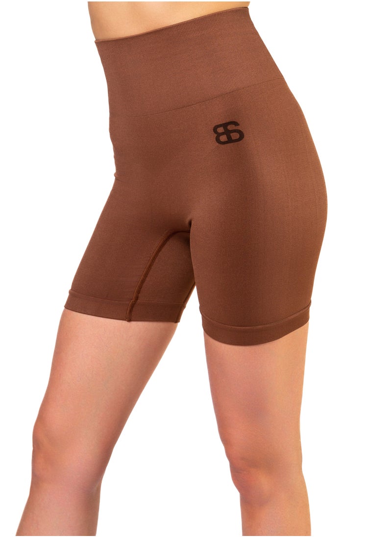 Bernessi Workout High Waisted Biker Shorts for Women Ladies Legging Shorts Athletic Running Yoga Gym Volleyball with Tummy Control Textured Brown  - Image 4