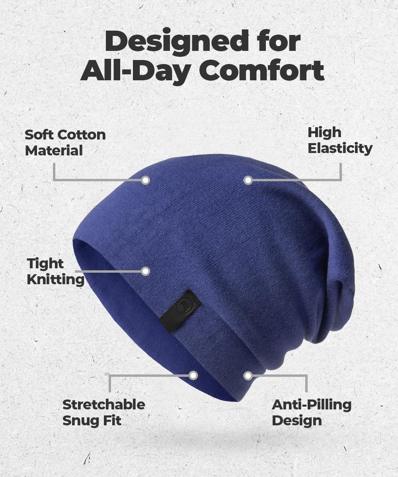 Revony Warm Slouchy Beanie Hat - Deliciously Soft Daily Beanie in Fine Knit Cobalt Blue - Image 4