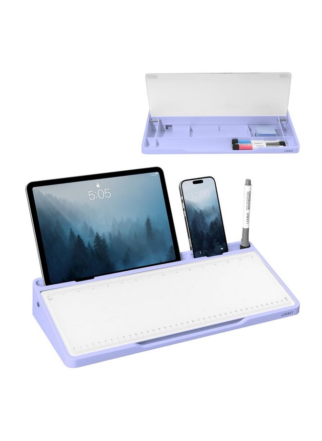 Loukin - Glass Desktop Whiteboard, 15.3" X 5.6" Desktop Dry Erase Board With Dotted And Graduated Surface, Desktop Buddy, Great For Design And Drawing, 3 Markers And 1 Dry Erase Eraser Included (Purple) - Image 1