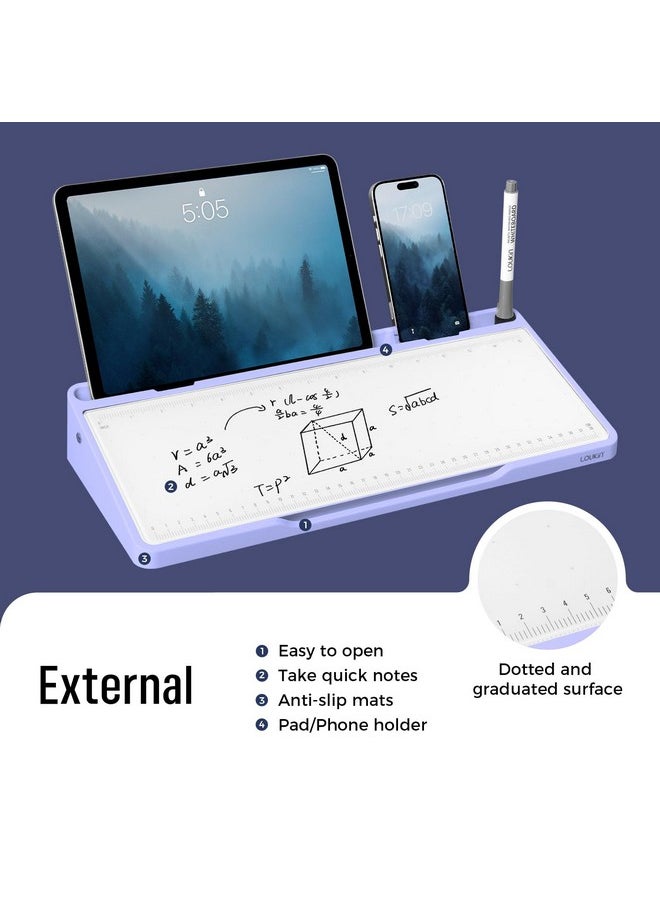 Loukin - Glass Desktop Whiteboard, 15.3" X 5.6" Desktop Dry Erase Board With Dotted And Graduated Surface, Desktop Buddy, Great For Design And Drawing, 3 Markers And 1 Dry Erase Eraser Included (Purple) - Image 1