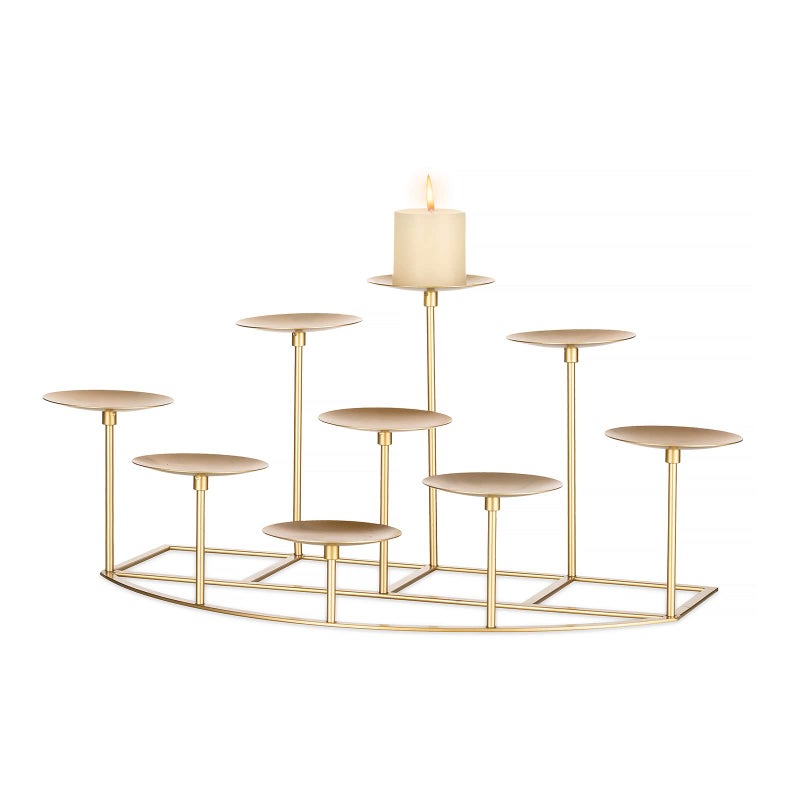Romadedi Fireplace Candle Holder 9 Candelabra for Pillar Candles Gold Candle Stand Iron Table Centrepiece Mantle Floor Decor Christmas Advent Decoration