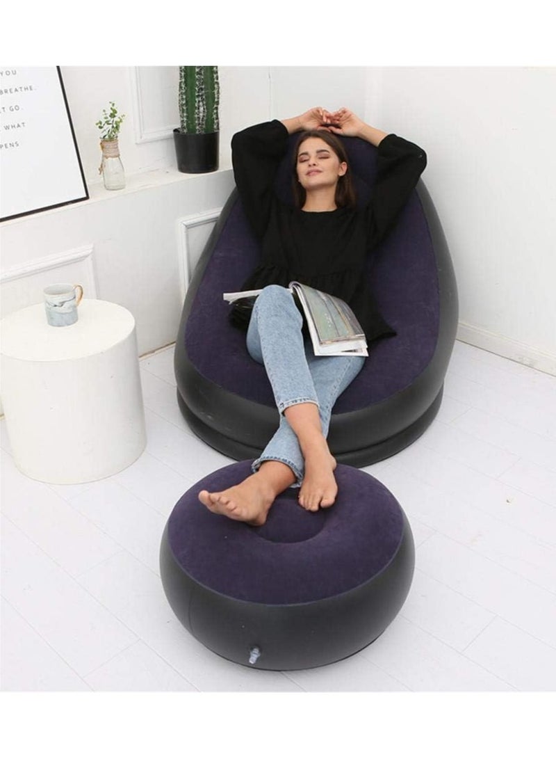 فيند طقم كرسي استرخاء 2 في 1 من FEND، كرسي استرخاء محمول مع مضخة هواء، أريكة قابلة للنفخ، أريكة قابلة للنفخ للراحة والنوم في المنزل، أزرق بنفسجي - Image 3