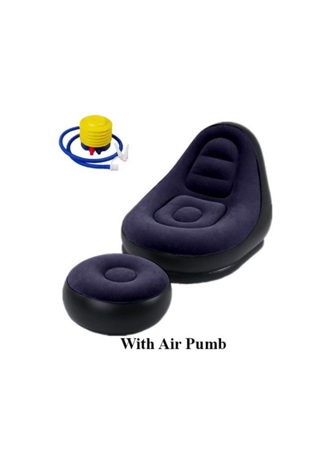 فيند طقم كرسي استرخاء 2 في 1 من FEND، كرسي استرخاء محمول مع مضخة هواء، أريكة قابلة للنفخ، أريكة قابلة للنفخ للراحة والنوم في المنزل، أزرق بنفسجي - Image 4