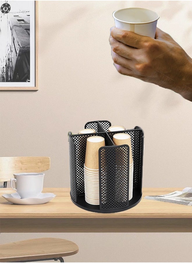 Generic Cup and Lid Organizer 360°Rotating Cup Dispenser with 4 Compartments Multifunctional Cup Storage Rack Durable Paper Cup Holder for Home Office Bar Coffee Shop  - Image 1
