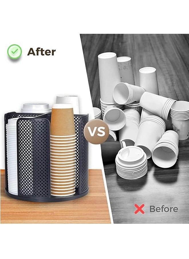 Generic Cup and Lid Organizer 360°Rotating Cup Dispenser with 4 Compartments Multifunctional Cup Storage Rack Durable Paper Cup Holder for Home Office Bar Coffee Shop  - Image 5