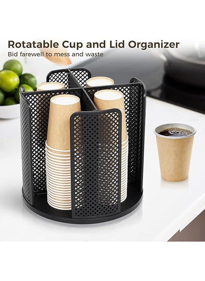 Generic Cup and Lid Organizer 360°Rotating Cup Dispenser with 4 Compartments Multifunctional Cup Storage Rack Durable Paper Cup Holder for Home Office Bar Coffee Shop  - Image 4