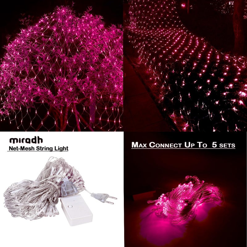 MIRADH Bright Led Net Mesh String Lights 3 Meters- Diwali Lights For Home Decoration 9.8Ft X 6.6Ft 160 Leds Still Modes Fairy Lights For Bedroom Diwali Light Decorative Lights(Pink-3X2) - Image 5