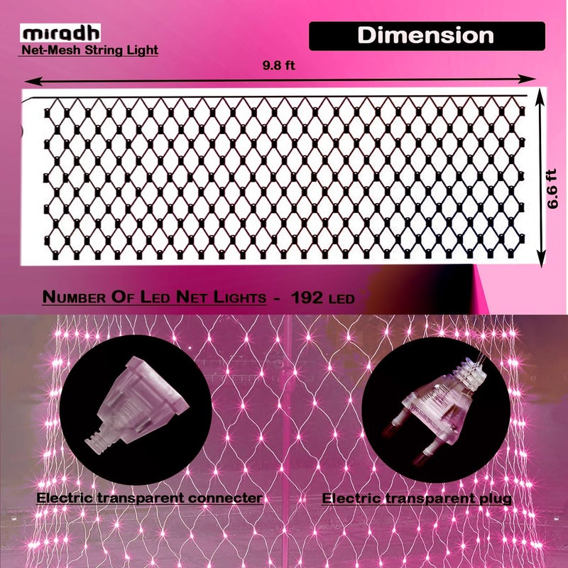 MIRADH Bright Led Net Mesh String Lights 3 Meters- Diwali Lights For Home Decoration 9.8Ft X 6.6Ft 160 Leds Still Modes Fairy Lights For Bedroom Diwali Light Decorative Lights(Pink-3X2) - Image 2
