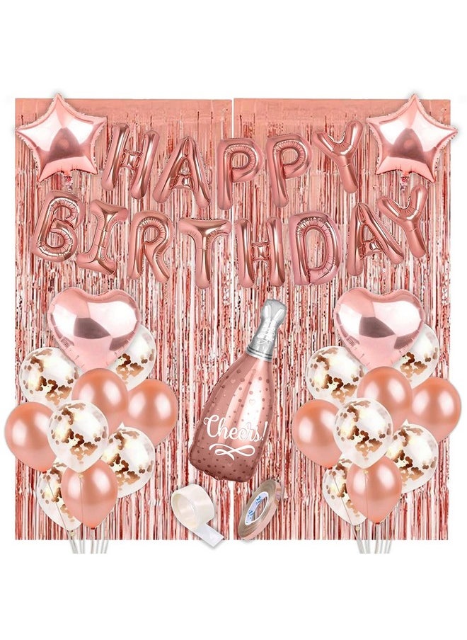 Party Propz Party Propz Rose Gold Birthday Decorations Items 40Pcs Combo Set For Girls With Rose Gold Foil Balloon, Metallic Confetti Balloons, Foil Curtain Cheers Foil Decorations Items Celebration/Balloon Item Kit Combo/ Girls Birthday Decoration Items  - Image 1