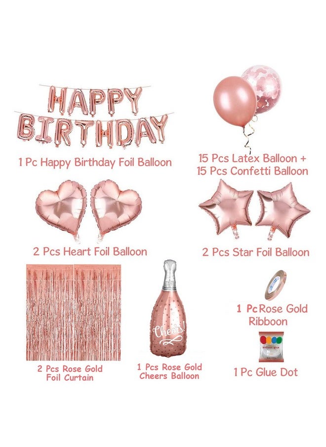 Party Propz Party Propz Rose Gold Birthday Decorations Items 40Pcs Combo Set For Girls With Rose Gold Foil Balloon, Metallic Confetti Balloons, Foil Curtain Cheers Foil Decorations Items Celebration/Balloon Item Kit Combo/ Girls Birthday Decoration Items  - Image 2