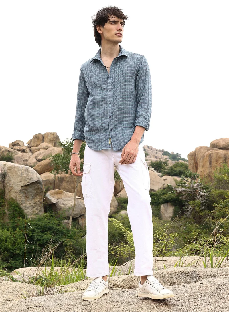 Campus Sutra Micro-Tartan Plaid Shirt