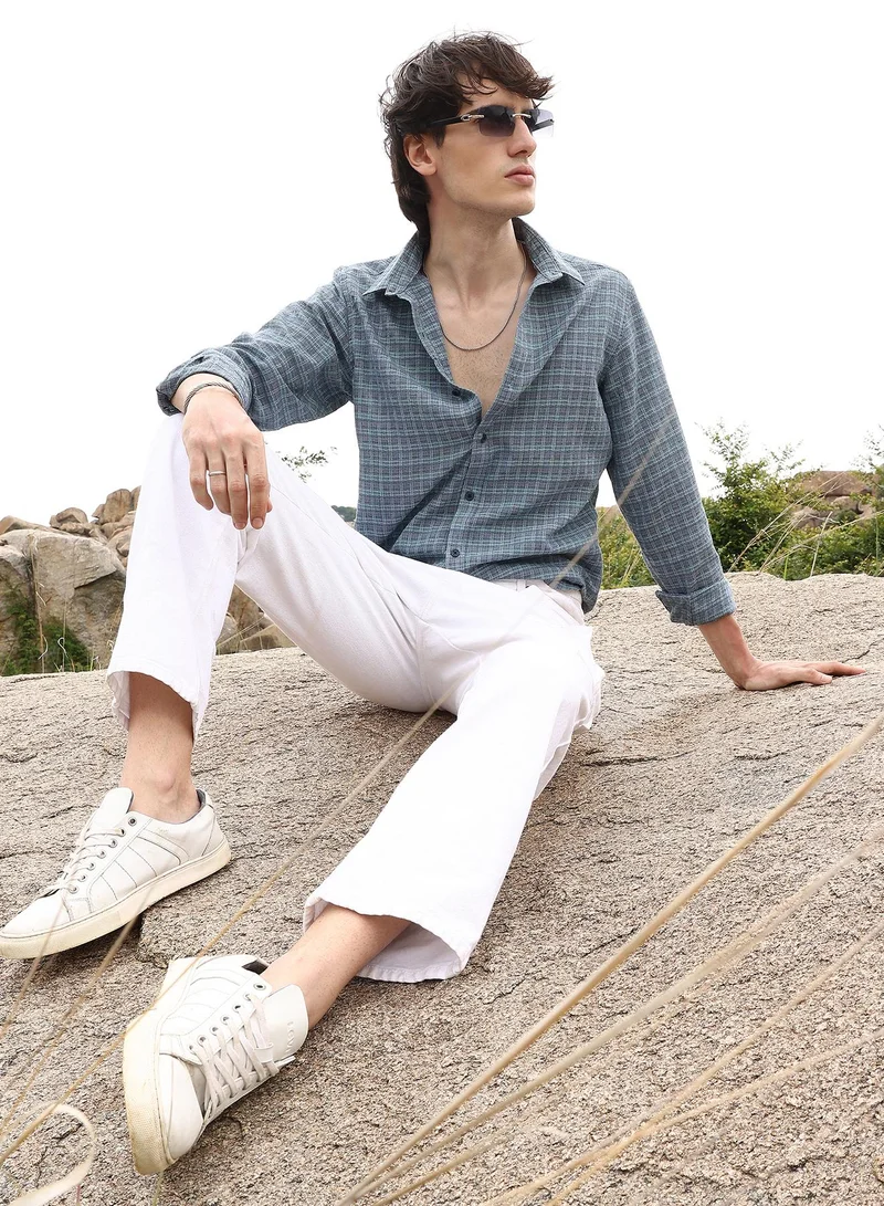 Campus Sutra Micro-Tartan Plaid Shirt