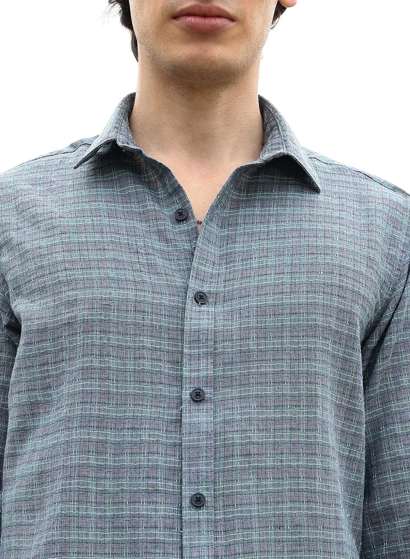 Campus Sutra Micro-Tartan Plaid Shirt