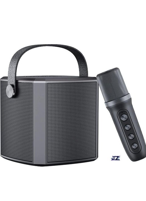 Portable Bluetooth Karaoke Speaker with Wireless Rechargeable Microphone, Type-C Charging, Multiple Voice Modes, TF Card Support – Black, Ideal for Parties & Home Entertainment