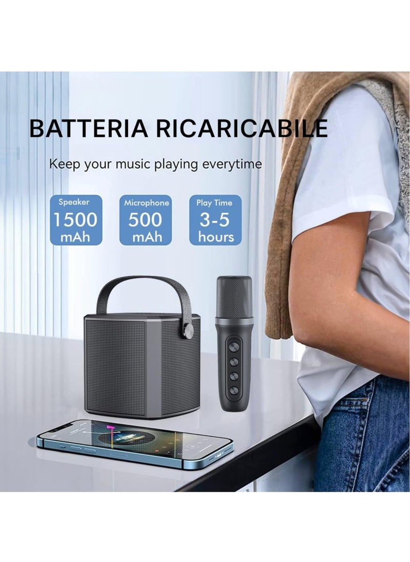 Portable Bluetooth Karaoke Speaker with Wireless Rechargeable Microphone, Type-C Charging, Multiple Voice Modes, TF Card Support – Black, Ideal for Parties & Home Entertainment