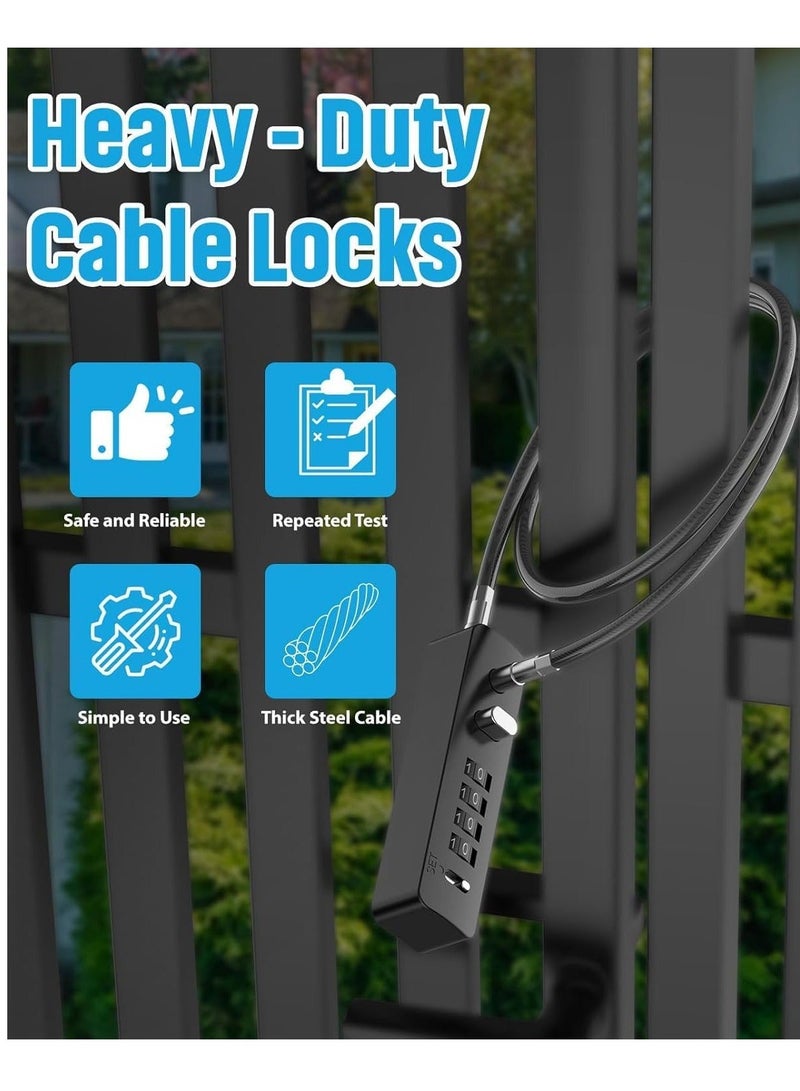 Combination Lock Cable Security Steel Cable Luggage Lock Weatherproof with Resettable Code, Braided Steel Coated Anti-Theft Cable Lock, Luggage Suitcase Gun Case Toolbox Helmet Black 2.3Feet 5 mm  - Image 3