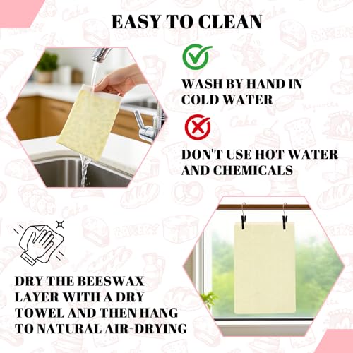 EHZYP 1 PCS Beeswax Bread Bags - 17x13 Inch Reusable Bread Storage Bags,Bees Wax Lined Bread Bags for Home Cooks fresh bread storage Easy Clean (Pink Floral) - Image 5
