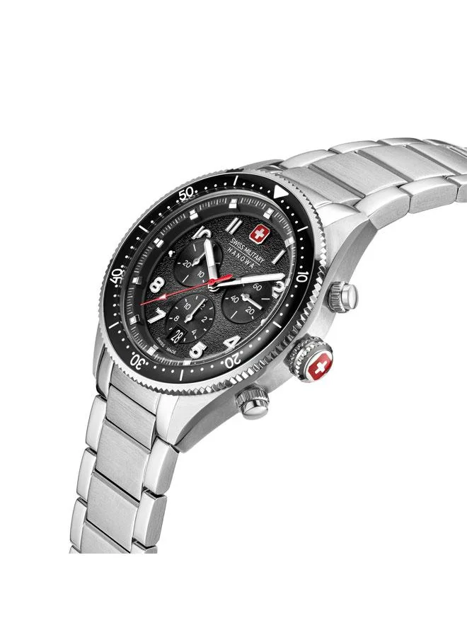 SWISS MILITARY HANOWA Greyhound Chrono 43mm Men's Watch with Black Dial & Stainless Steel Bracelet