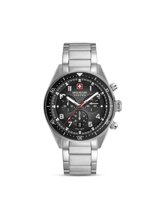 SWISS MILITARY HANOWA Greyhound Chrono 43mm Men's Watch with Black Dial & Stainless Steel Bracelet