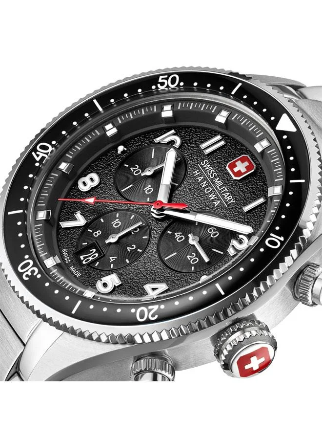 SWISS MILITARY HANOWA Greyhound Chrono 43mm Men's Watch with Black Dial & Stainless Steel Bracelet