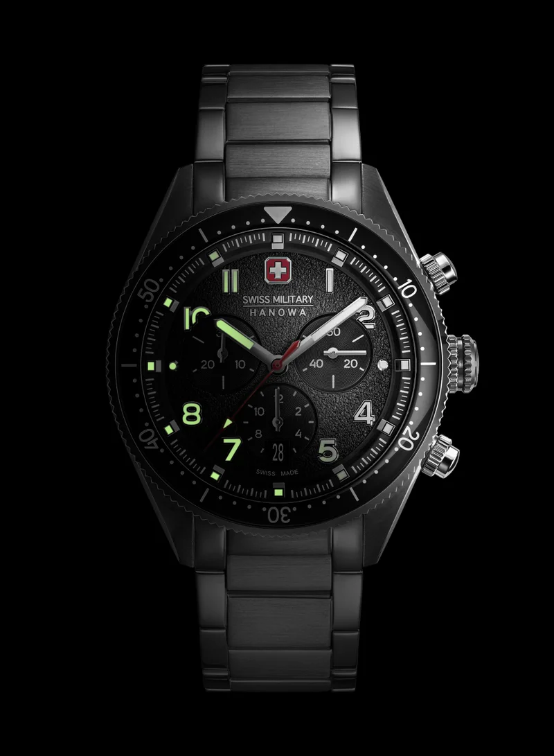 Swiss Military Hanowa Silver 1 Greyhound Chrono Black Dial Stainless Steel Bracelet Watch for Men, 43mm for Men | Best Price UAE
