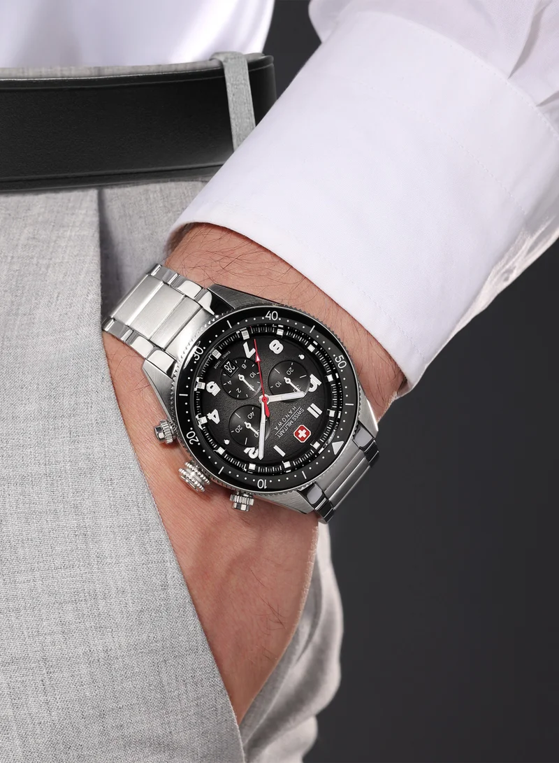 Swiss Military Hanowa Silver 1 Greyhound Chrono Black Dial Stainless Steel Bracelet Watch for Men, 43mm for Men | Best Price UAE