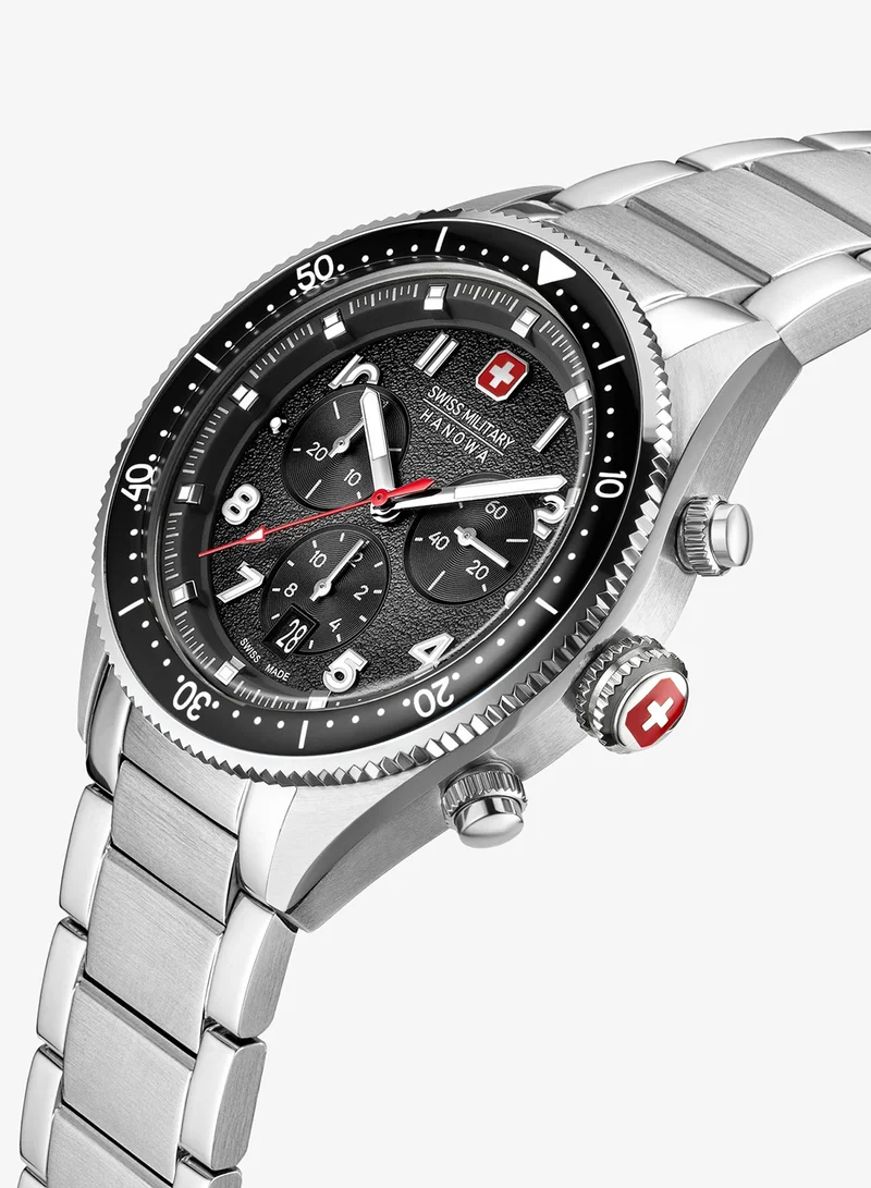 SWISS MILITARY HANOWA Greyhound Chrono Black Dial Stainless Steel Bracelet Watch for Men, 43mm